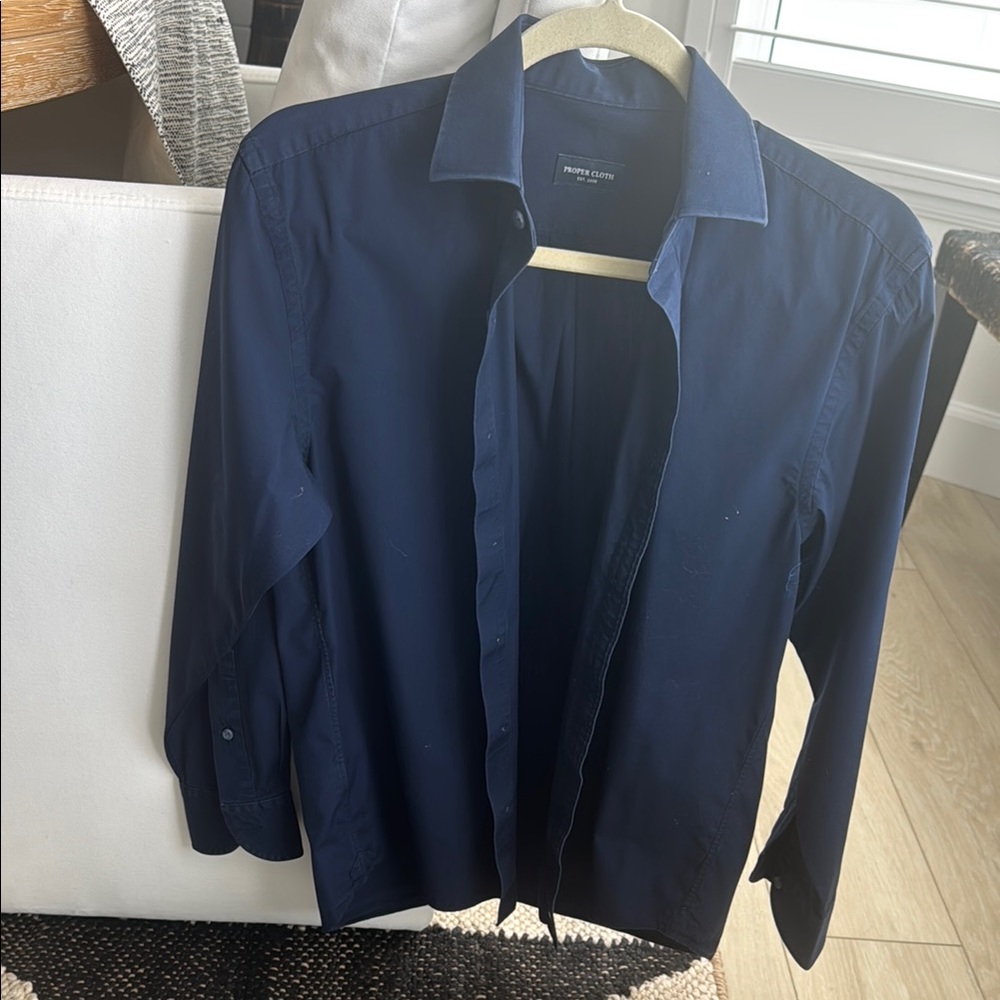 Perry Ellis Men's Navy Casual Button Down Shirt